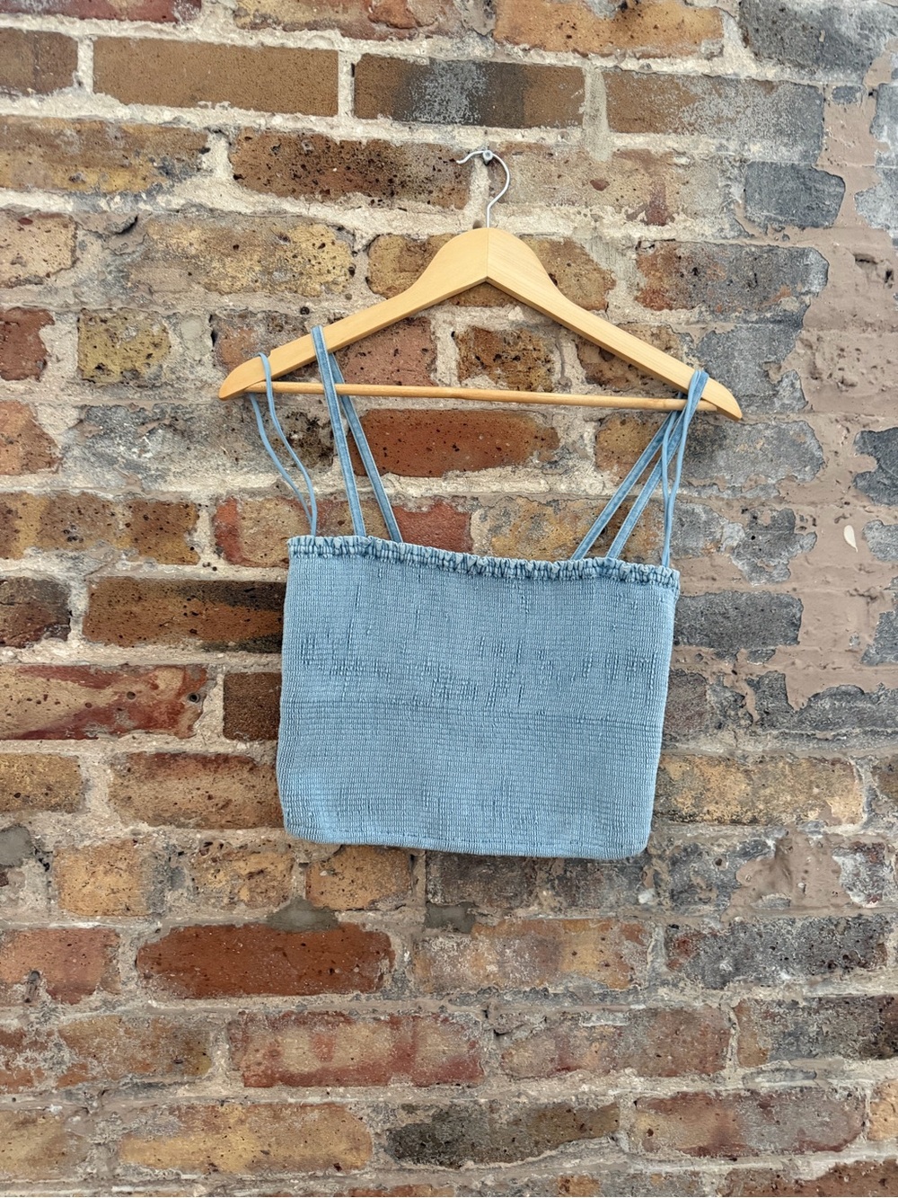 Alice + Olivia Powder Blue Smocked Crop Top with Double Spaghetti Straps